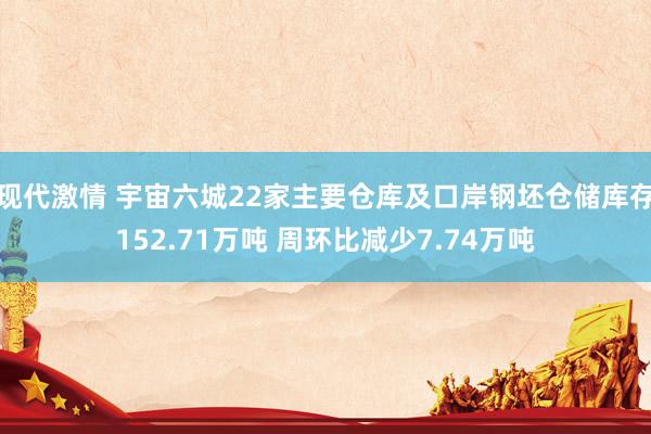 现代激情 宇宙六城22家主要仓库及口岸钢坯仓储库存152.71万吨 周环比减少7.74万吨
